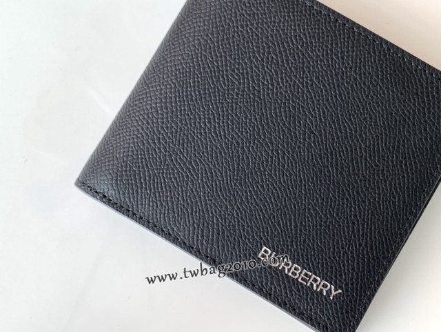 Burberry專門店新款男士短夾錢包 巴寶莉黑色小牛皮對折短夾 yxb1020